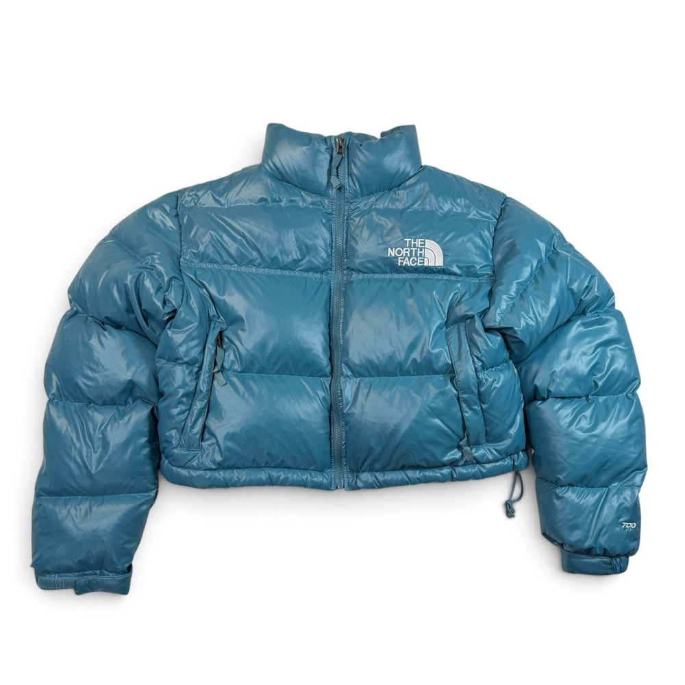 The North Face Nuptse Short Jacket Teal Blue Cropped 700-Fill Puffer Women Large